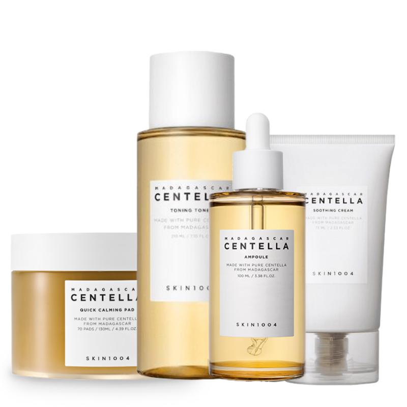 SKIN1004 Madagascar Centella Soothing Skincare Set (Toner Pad 70 Pads + Toner 210ml + Ampoule 100ml + Cream 75ml)