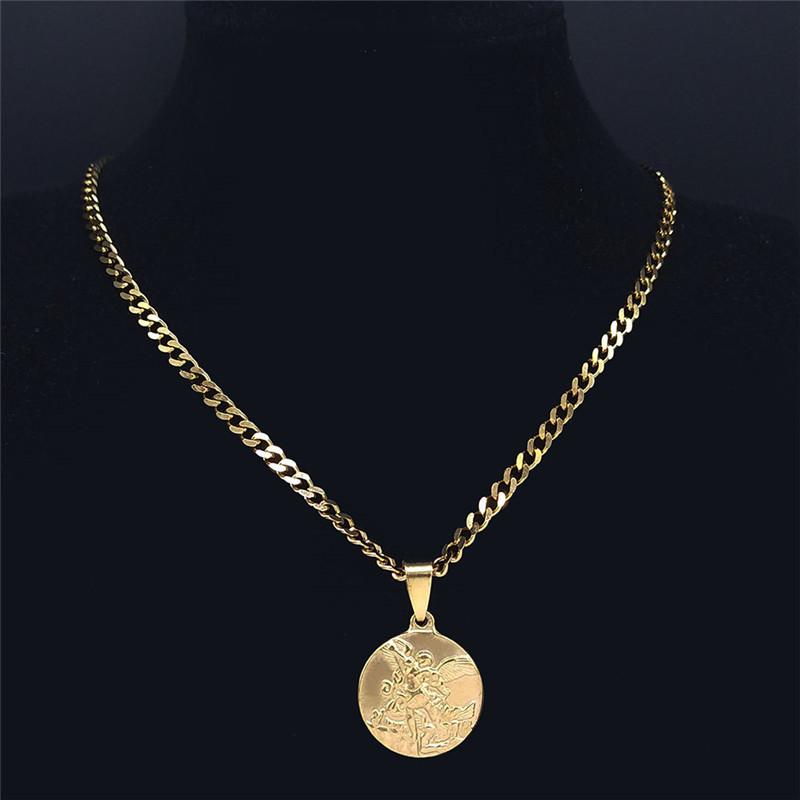 1 Pezzo Arcangelo St. Collana a Catena in Acciaio Inossidabile di Michael Collana con Ciondolo Dorato da Donna/Uomo Gioielli