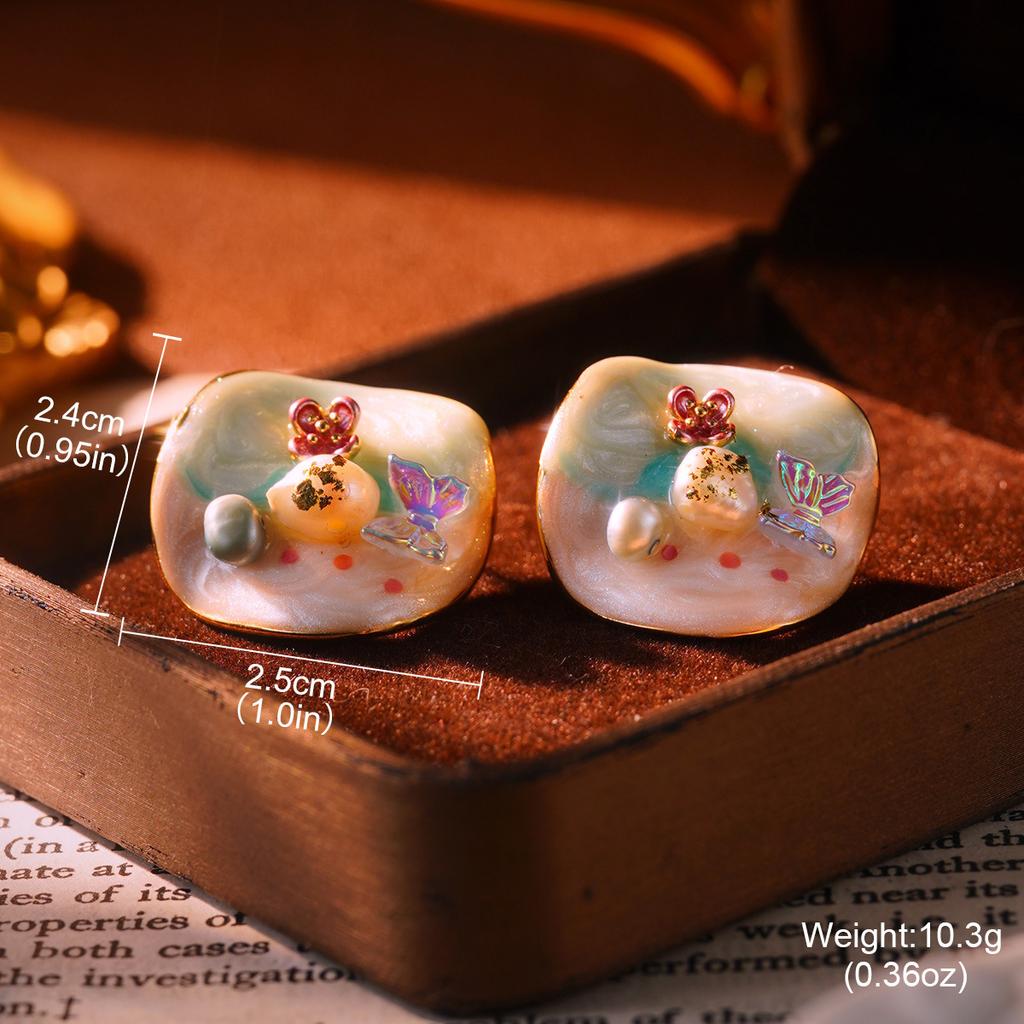 Baroque Natural Pearl Earrings 925 High-end Retro New Chinese Oil Painting New Niche Women's Earrings