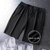 Men Summer Casual Shorts Elastic Drawstring Waist Straight Wide Leg Shorts Pockets Design Ice Silk Solid Color Sport Shorts