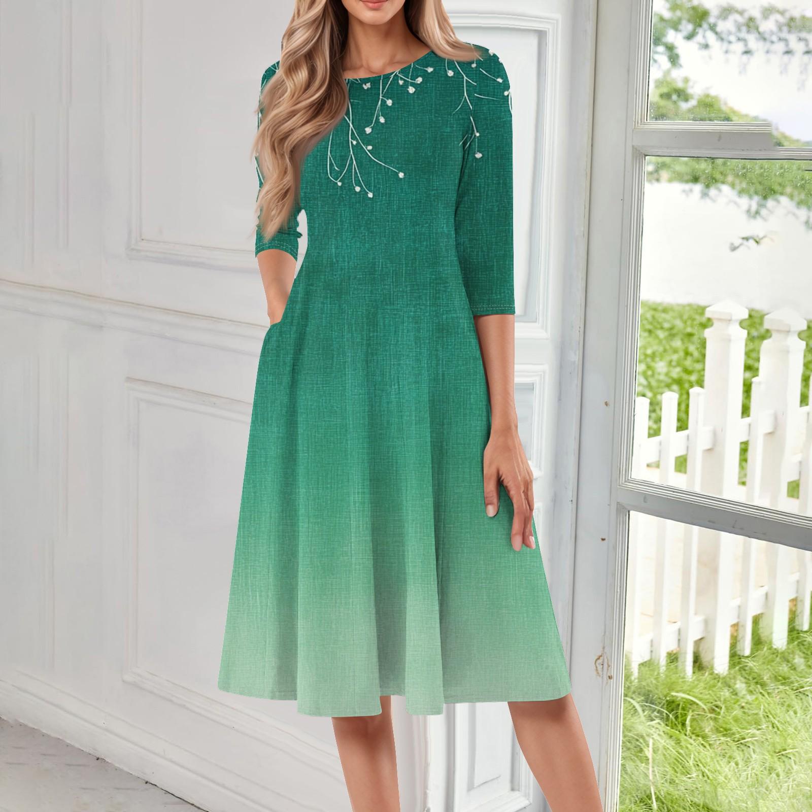 

Женское повседневное модное платье миди с круглым вырезом и рукавом три четверти L армия зеленый