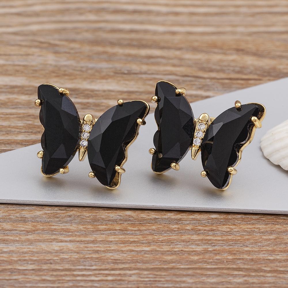 Nidin New Fashion 8 Colors Exquisite Lovely Butterfly Transparent Crystal Zirconia Stud Earrings Feminity Elegant Jewelry Gift