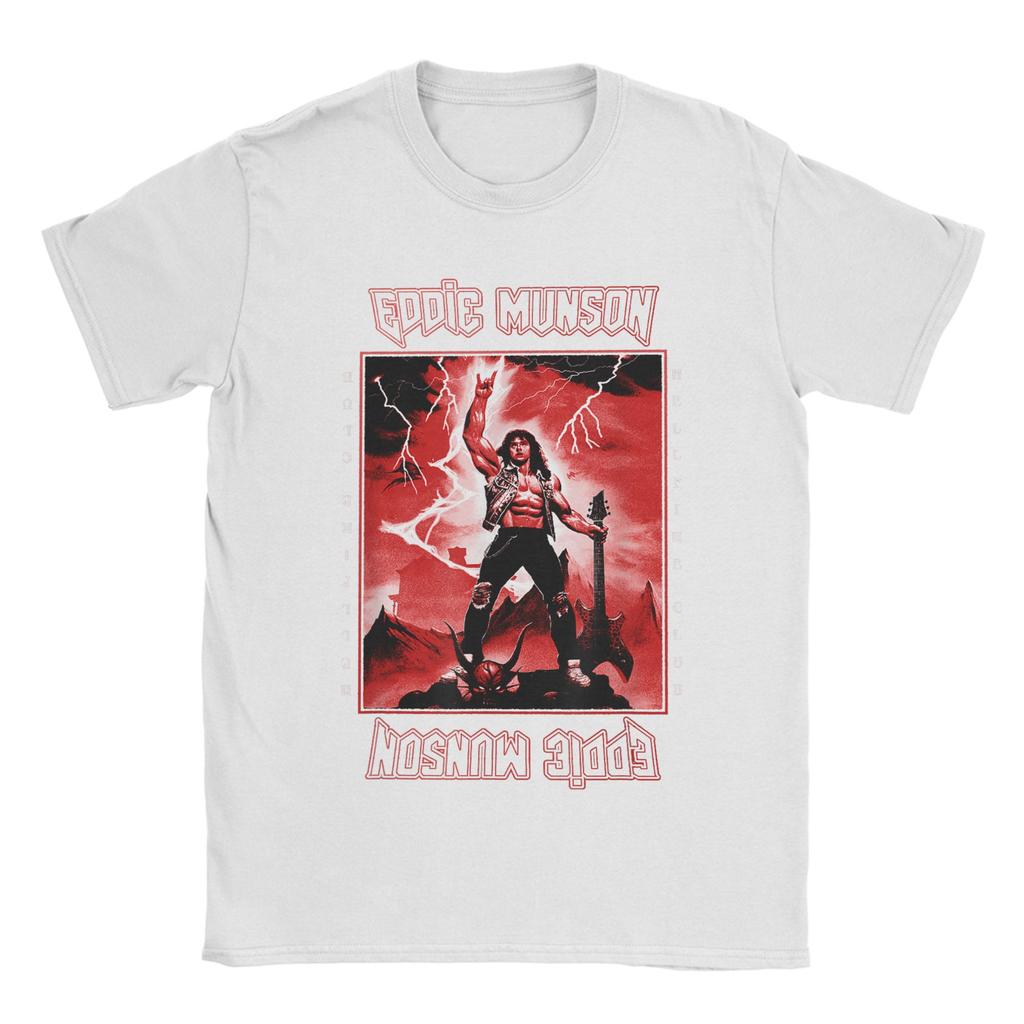 Unisexs TShirts Eddie Munson Lightning Guitar Power Fun Pure Cotton Tee Shirt Short Sleeve T Shirt Crewneck Clothes Plus Size