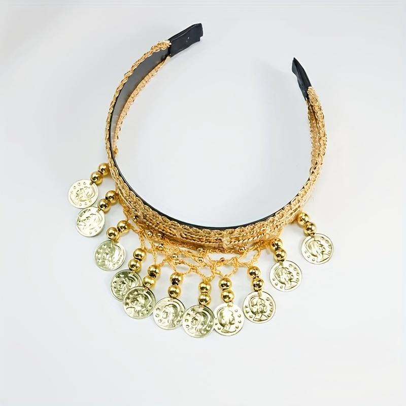 Elegant Belly Dance Hair Clip Headpiece, Handcrafted Mesh Coin-adorned Woven Headband, Suitable for Dancing