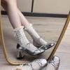 Thick heel spring and autumn feet heel women's shoes increase Internet celebrities are not tired beautiful Mary Jane single shoes women silver thin