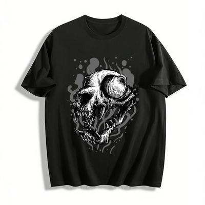 Dark Style Beast Skull Print Trendy Cool Casual Short Sleeve T-Shirt Pure Cotton T-shirt