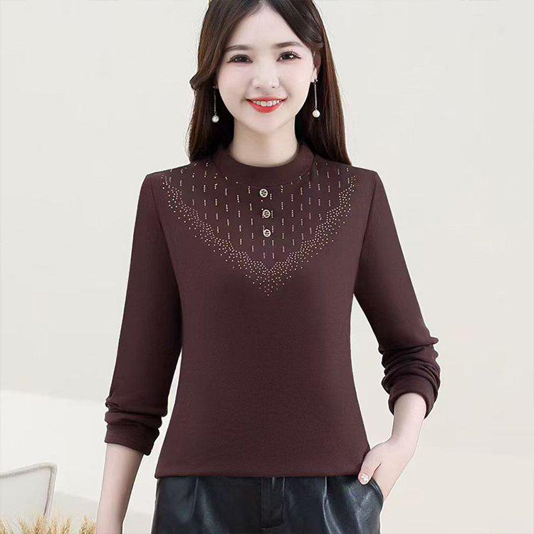 

Базовая рубашка с акцентом на талии для матерей на осень/зиму 2025 - Модная, стройнящая, универсальная блузка для женщин среднего и пожилого возраста 5XL (130-140 jin) кофейный