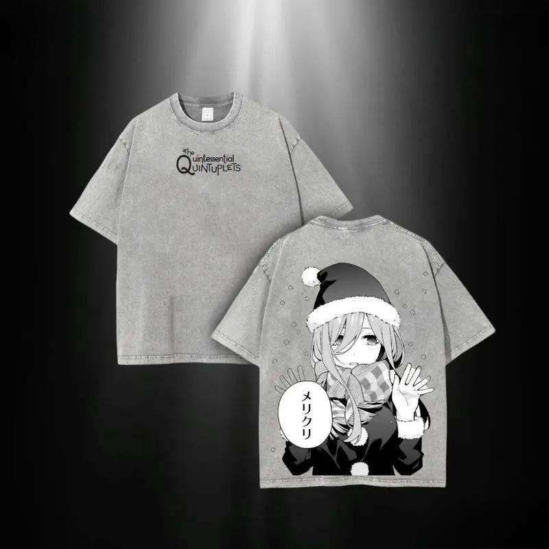 Anime The Quintessential Quintuplets Nakano Nino Print T-shirt Men Women Tshirts Cotton Clothing Washed T Shirt Harajuku Tops