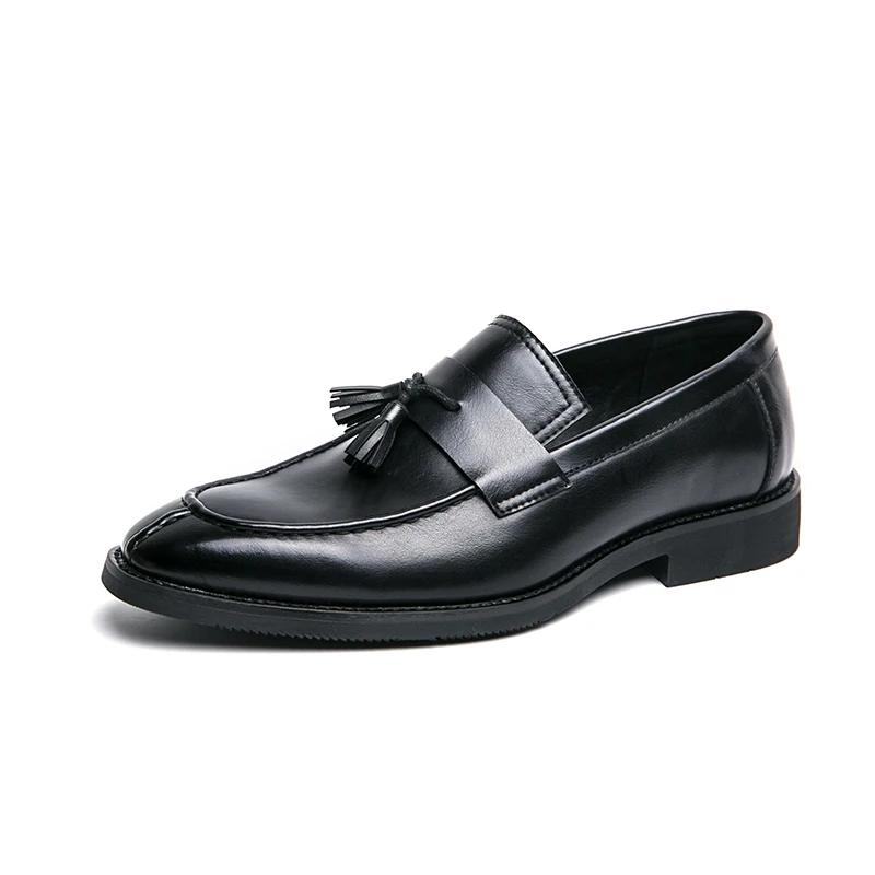 Retro Tassel Small Square Head Men's Luxury Business Leather Shoes Slip-on Social Wedding Shoes Dinner Loafers Pea Shoes