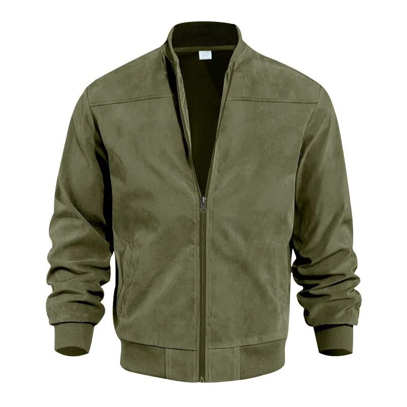 Amazon Suede Solid Color Zipper Jacket Casual Vintage Long Sleeve Cardigan Jacket Men