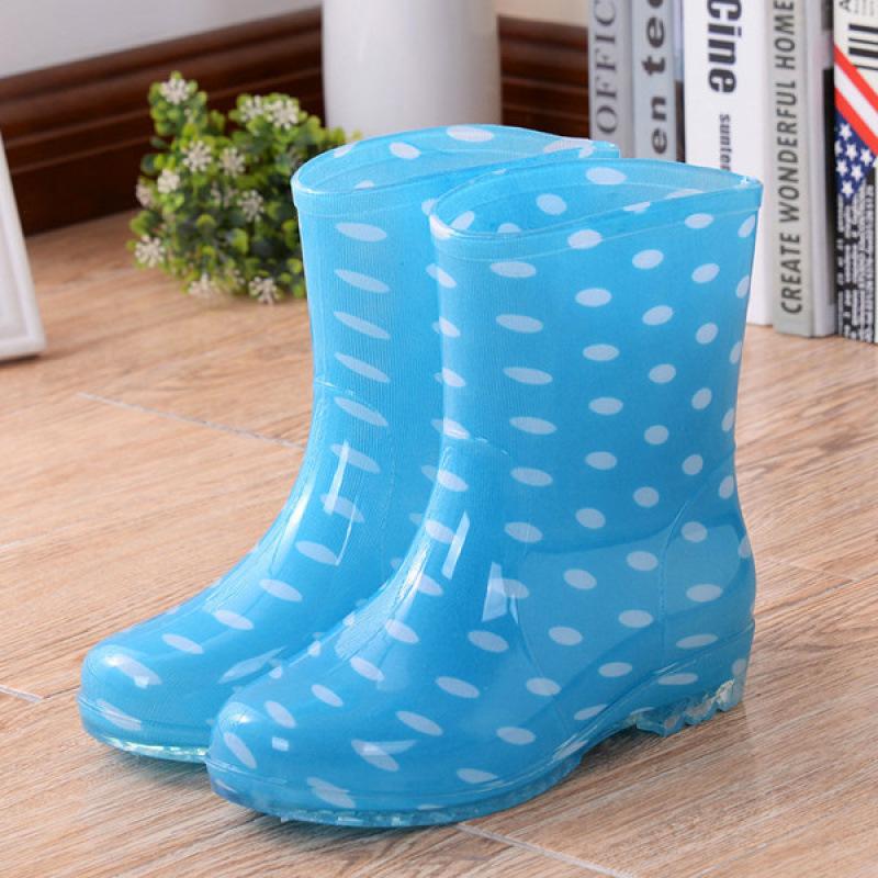 Stivaletti Corti da Donna Rosa Pois Impermeabili Trasparenti PVC Scarpe da Pioggia