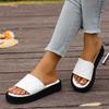 Women's Wide Width Platform Sandals - Slip-On Checkered Slide Sandals with Wide Strap, Casual Thick Sole Flat Sandals