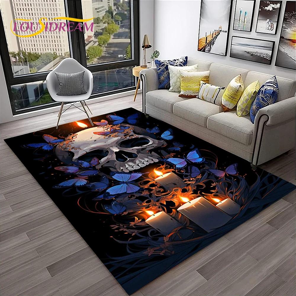 3D Gothic Horror Skull Carpet Rug for Home Living Room Bedroom Sofa Playroom Doormat Decor,Kid Game Area Rug Non-slip Floor Mat