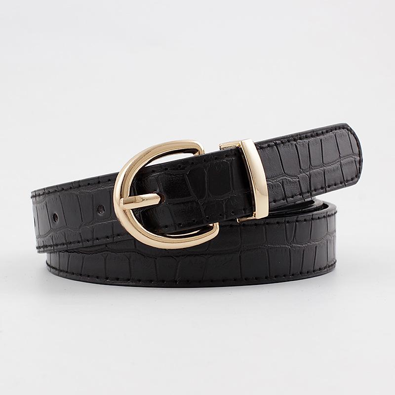 Crocodile Pattern Retro Big Gold Buckle Women'S Pin Buckle Belt Casual Jeans Belt Women