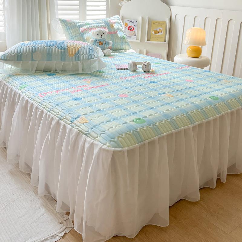 Sleep grid bed skirt style cool silk cooling mat three piece set