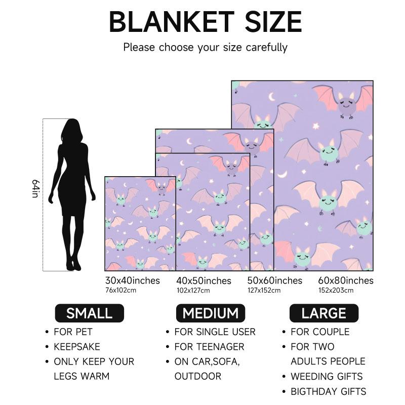 1 piece purple bat-themed flannel blanket, soft, suitable for sofa, bed, office, all-season use.
