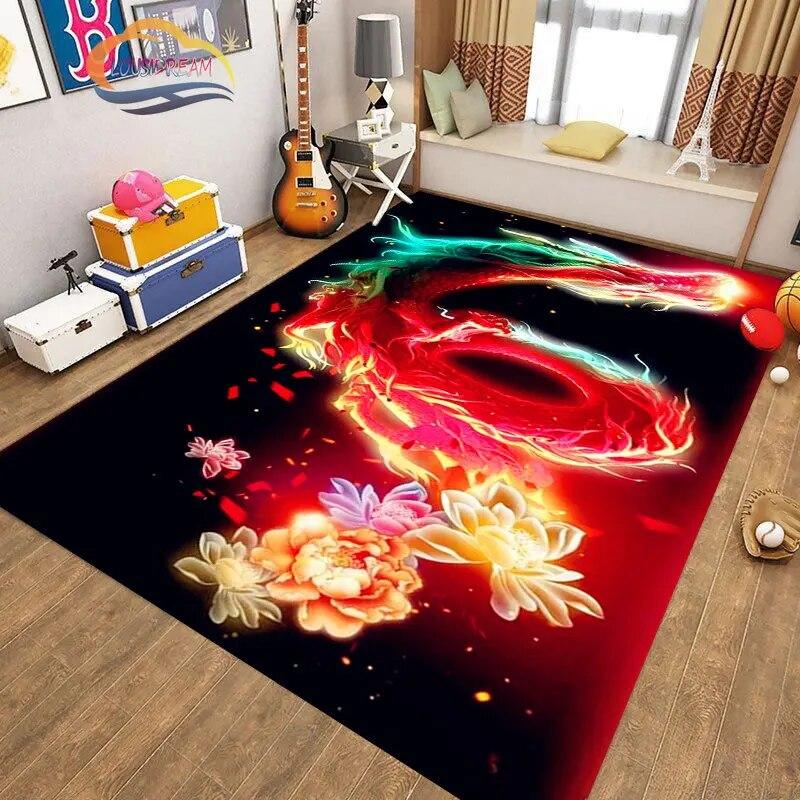 Kinesisk Drage Teppe 3D Trykk Dyr Tegneserie Mytisk drage Områdeteppe Stue Lekematte Gang Entrédør Dekor