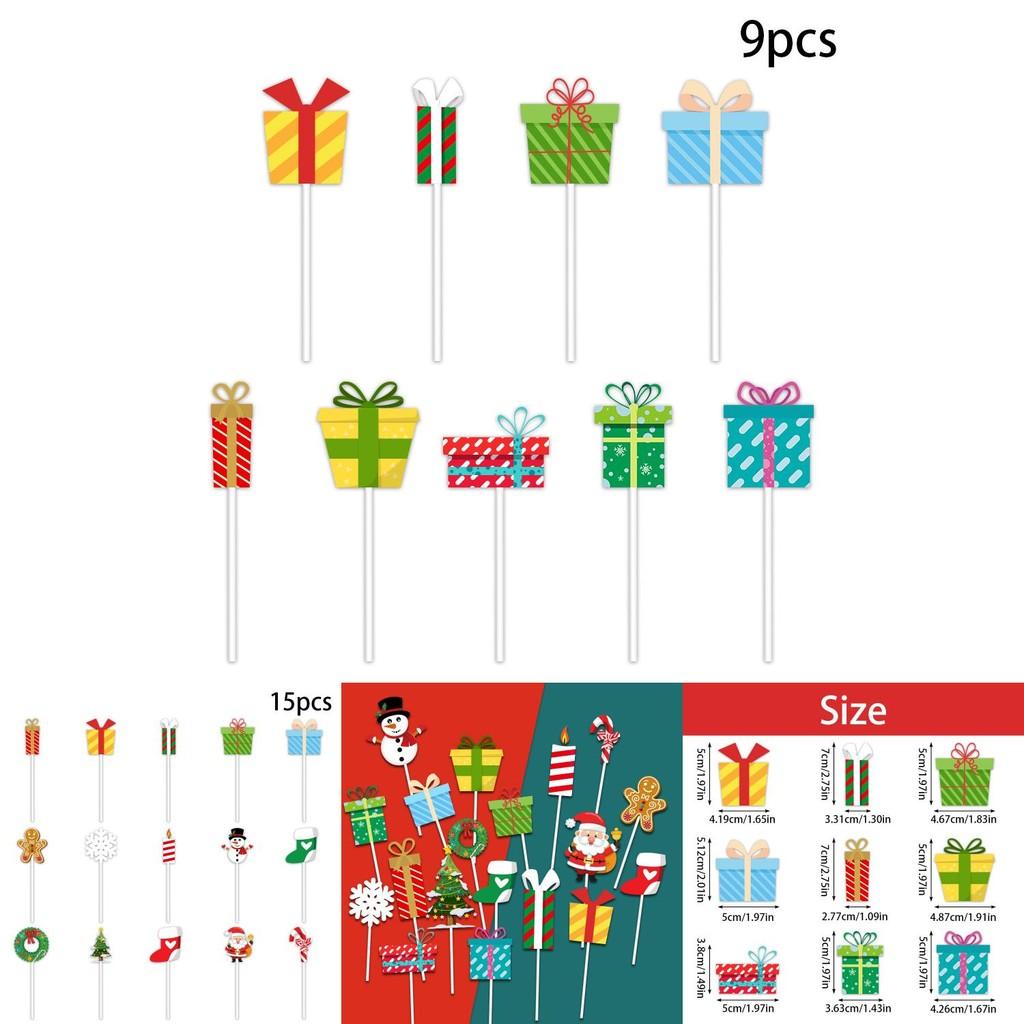 Christmas Party Cake Flags Plugin Set With Cartoon Design For Holiday Celebration And Dessert Decor