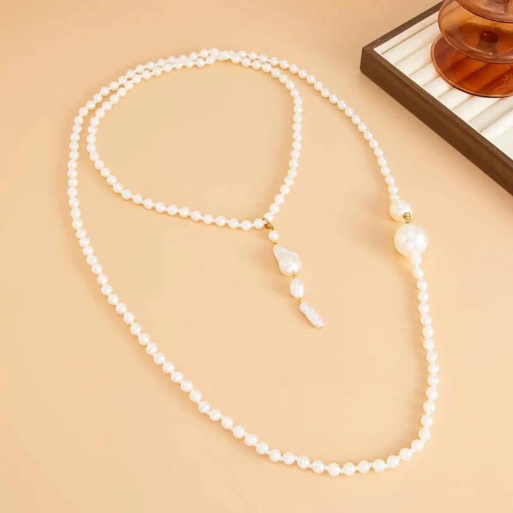 SHIXIN Luxury Big Imitation Pearl Long Chain Necklace for Women Bridal Elegant Beaded Sweater Chain Wedding Jewelry On the Neck