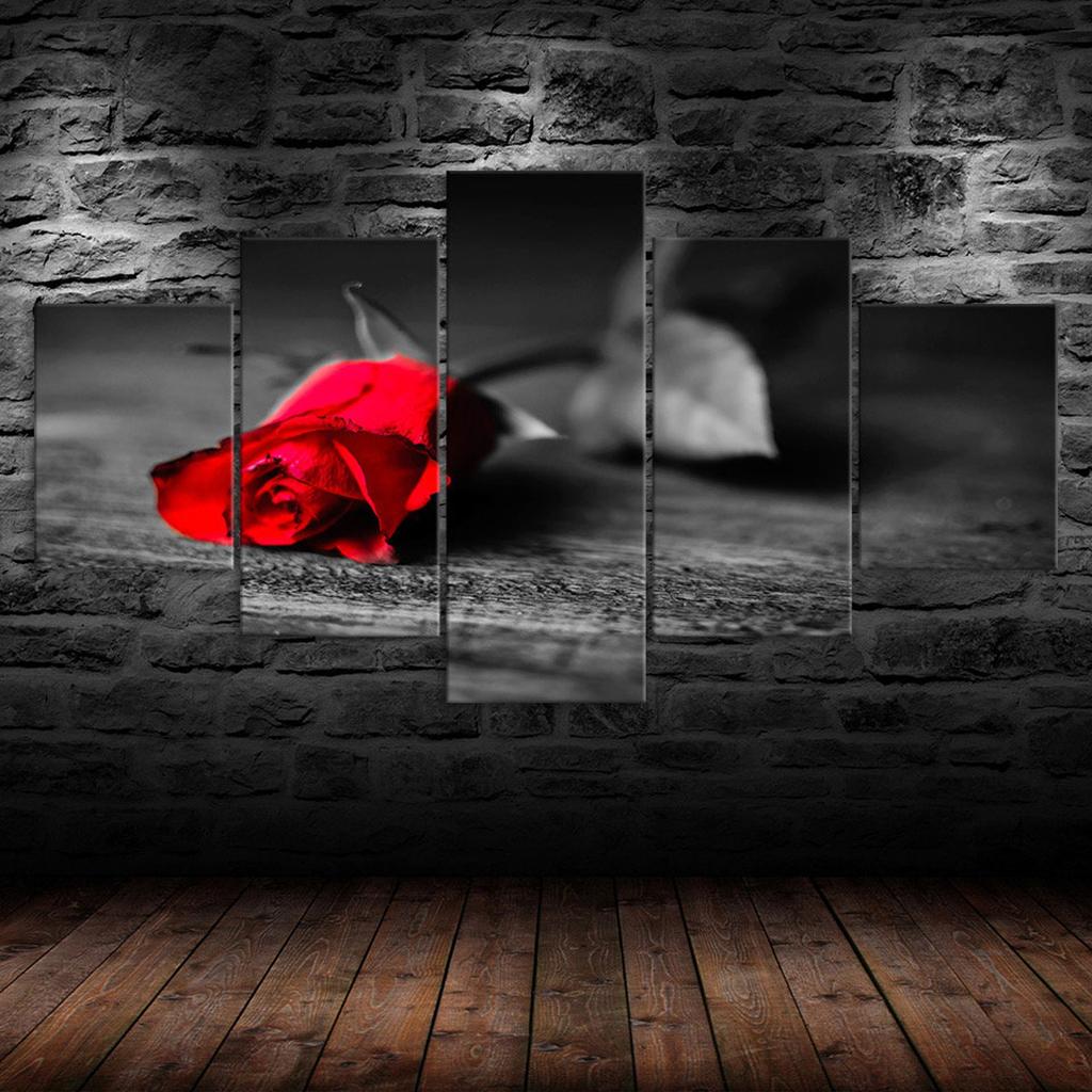 Red Rose Flower Scene 5 Piece Five Panel Wall Canvas Print Modern Art Poster Picture Home Decor Gift For Him For Her