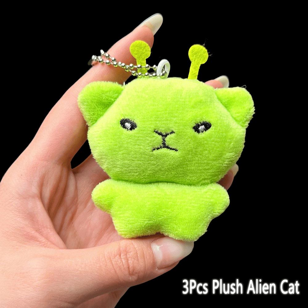 Green Alien Cat Plush Pendant Super Soft Plushie Dolls Keychain Kawaii Mini Toy Backpack Pendant Lovely Bag Decor Birthday Gift