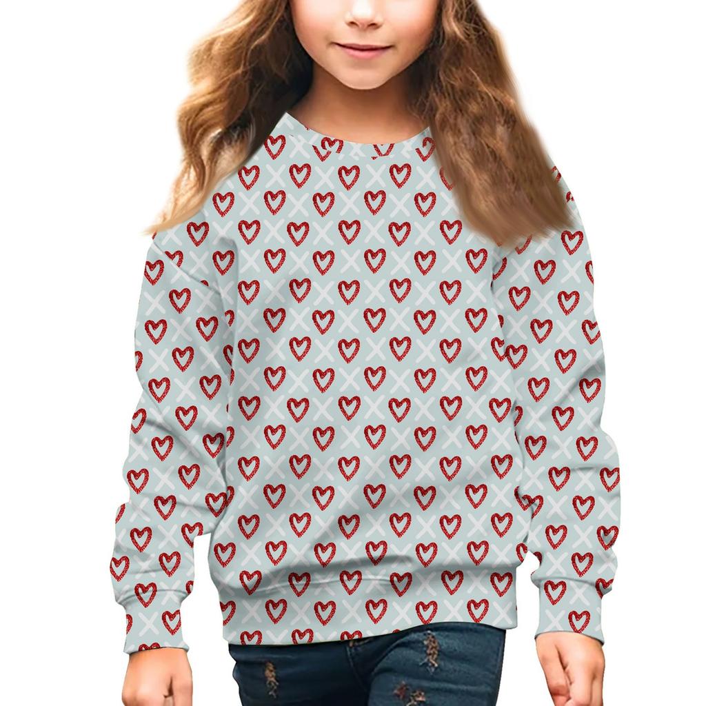 Girls Round Neck Pullovers For Kids Valentine's Day Printed Tops