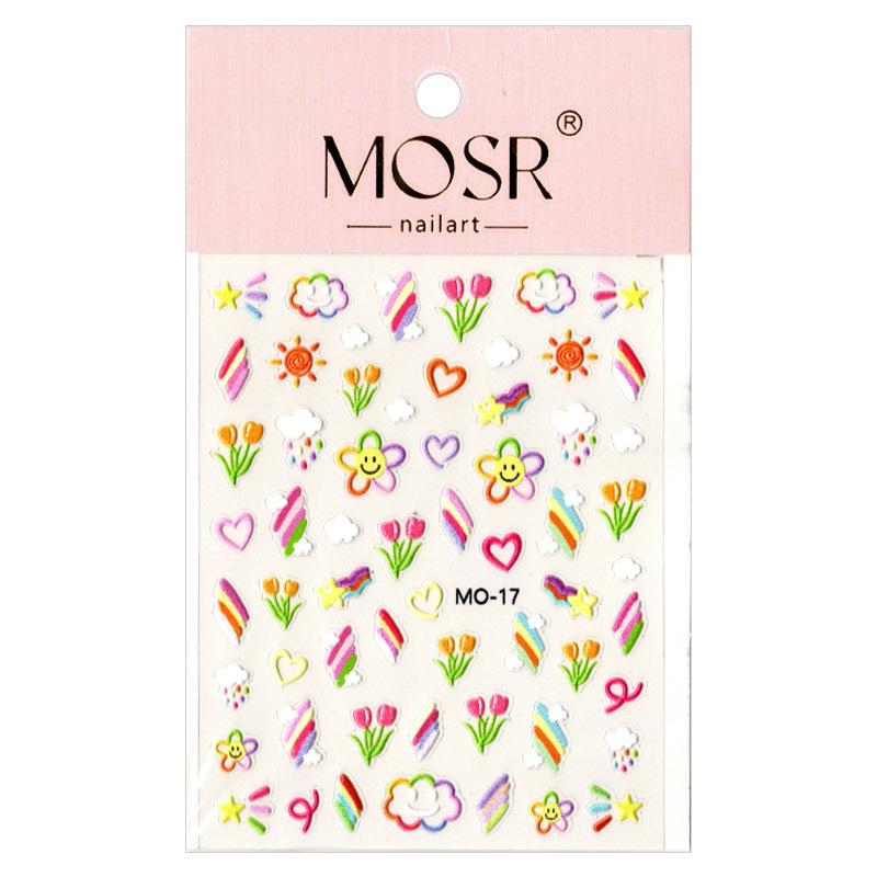 

Тисненые наклейки для ногтей «Тюльпан и радуга» с милым кроликом и цветочным фейерверком