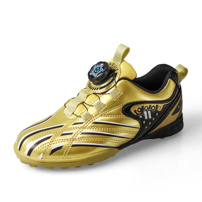

Football shoes with rotating laces, low-top leather upper, small spikes, suitable for primary school students training, sports shoes 30 золотистый