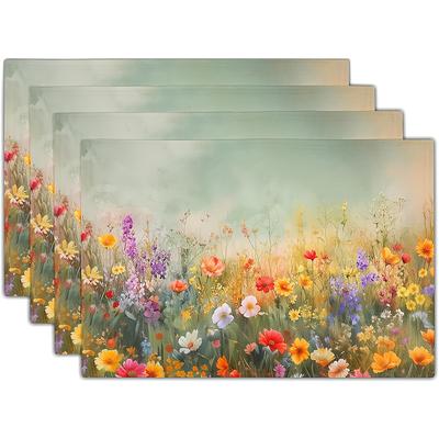 Set de 4 sets de table floraux Set de 4 Fleurs sauvages de printemps été Lavables Antidérapants Résistants à la chaleur Sets de table 12x18 pouces Vintage Rustique T
