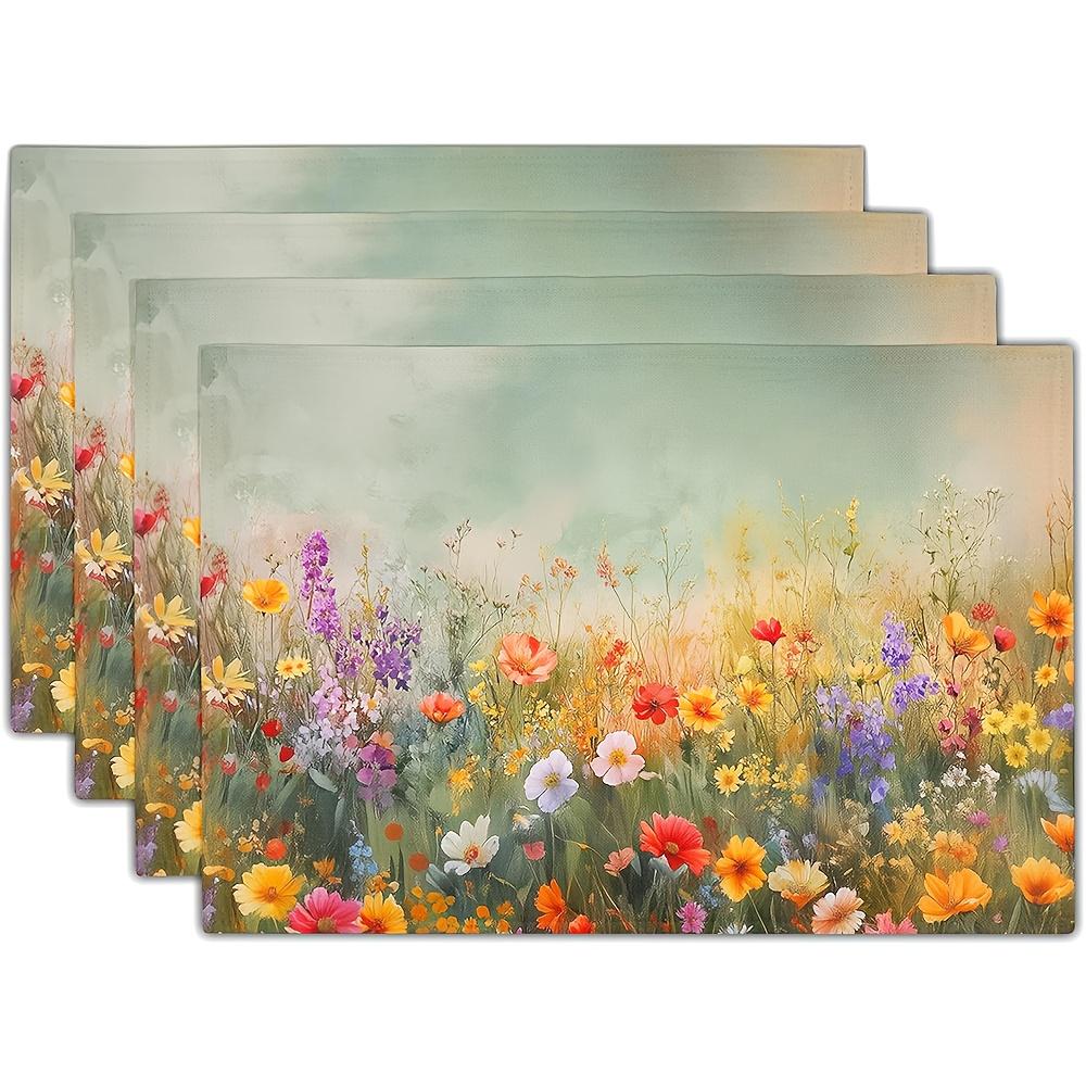 [Набор цветочных подставок под тарелки] Набор из 4 шт. Цветочные подставки под тарелки Набор из 4 шт. Весна Лето Полевые цветы Моющиеся Нескользящие Термостойкие Подставки под тарелки 12x18 дюймов 12*18inch