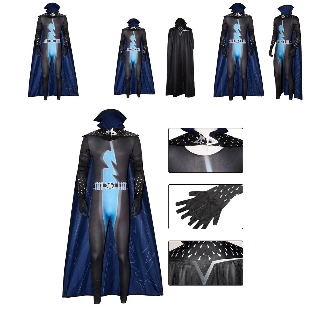 Halloween Megamind Cosplay Jumpsuit Cloak Glove Set Performance Costume For Anime Events