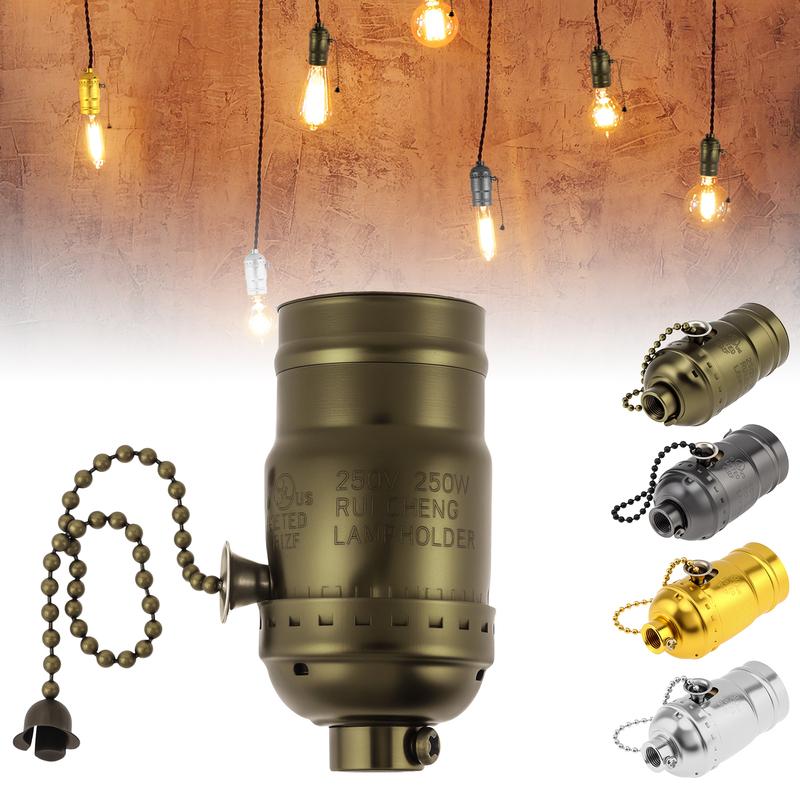 E26 / E27 Socket Vintage Retro Lamp Holder Aluminum Bulb Light Screw Sockets 4 Colors with Switch 110V/220V