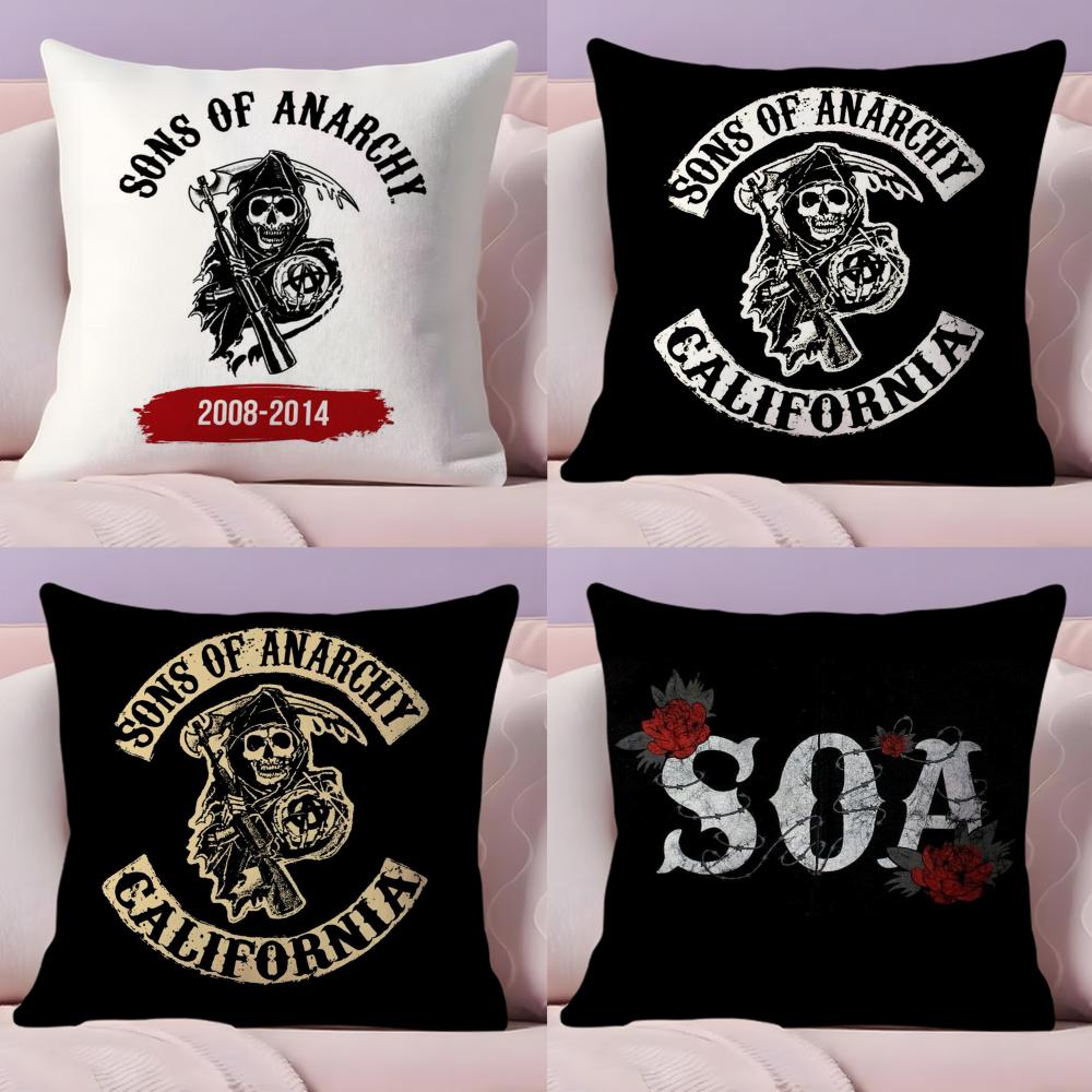 S-Sons Of A-Anarchy Cushion Cover Plush Fabric Soft Double-Sided Printed Sofa Pillow Case Colorfast Home Decor Gift