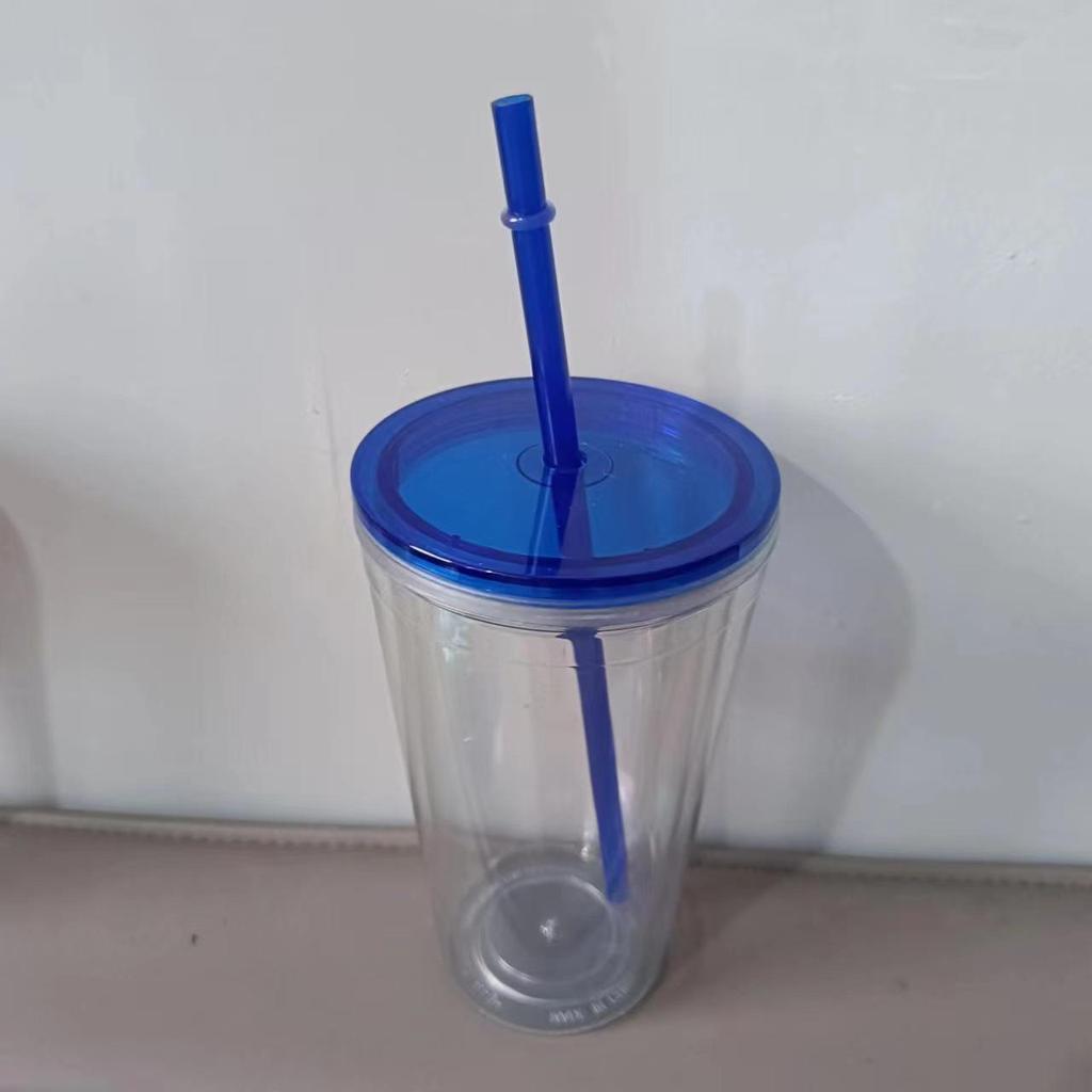 Customizable 16OZ Double-Layer Plastic Straw Cup with Lid and Logo