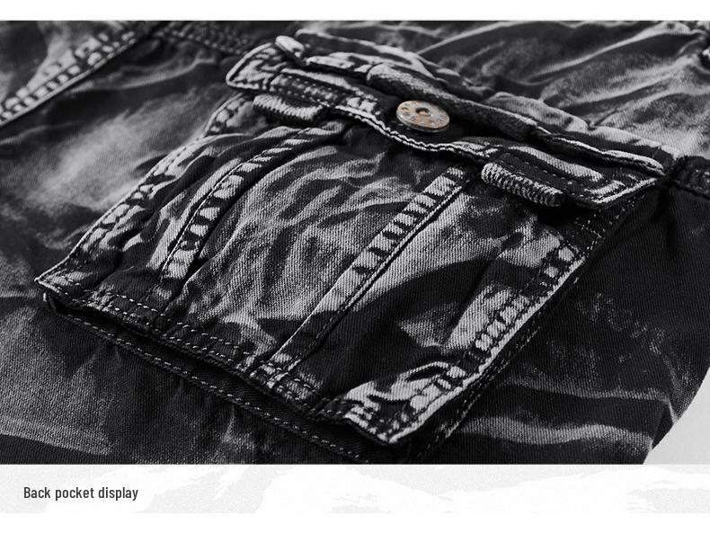 Men's Large Camouflage Cotton Work Shorts, WWII-Style Multi-Pocket Pants for Outdoor Training