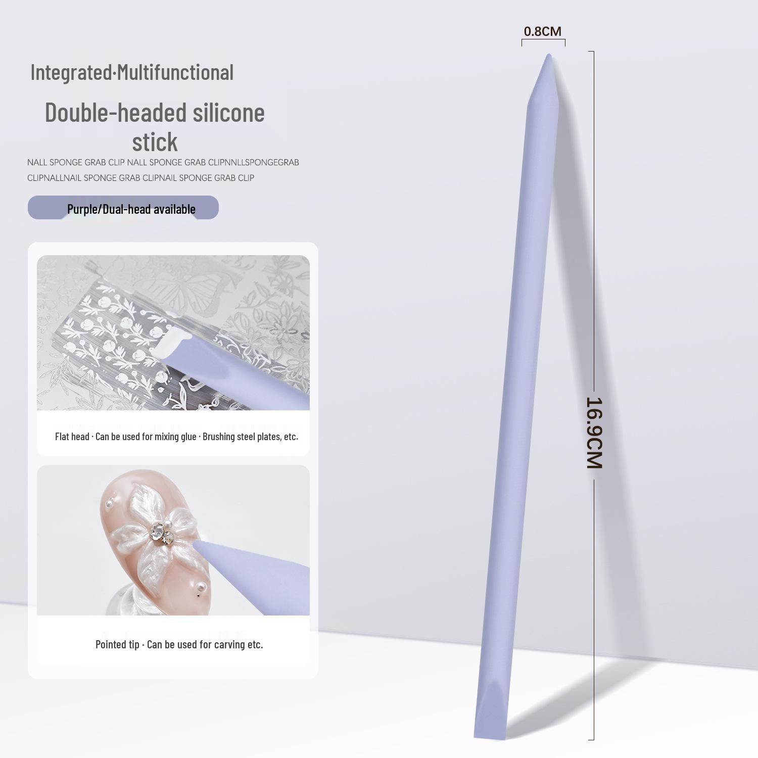 Nail Art Multi-Functional Silicone Tool: Double-Ended Gel Picker & Mixing Stick with Steel Plate Scraper