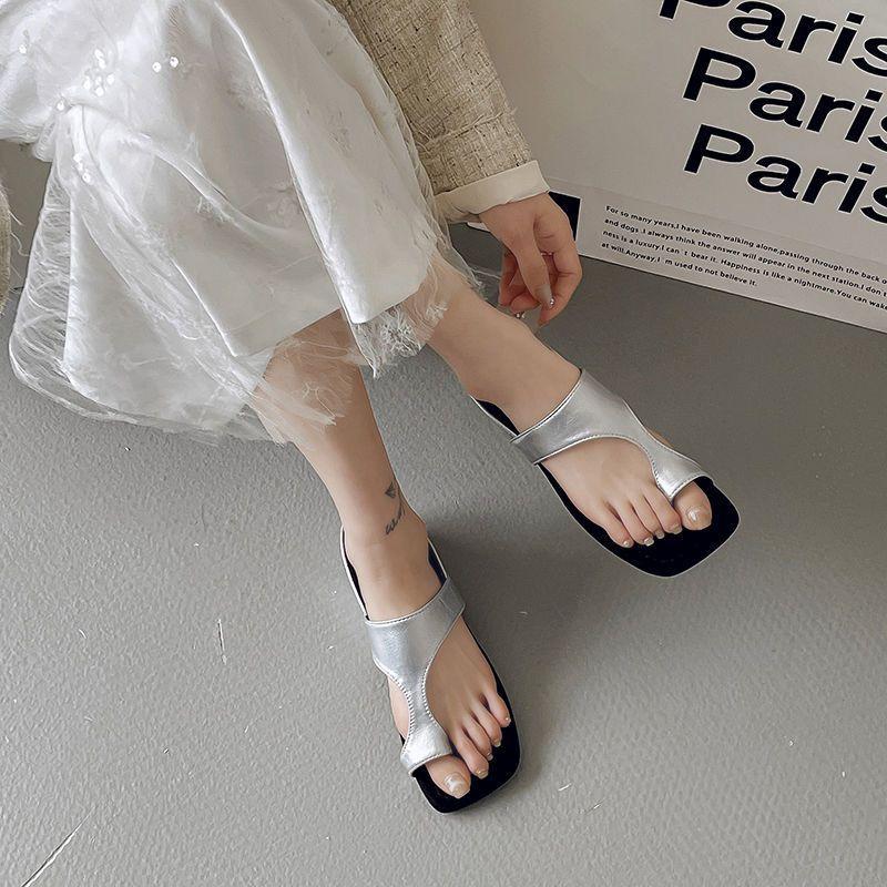 Fashion Square Head Temperament Cool Slippers Summer 2025 New Cover Toes Thick Heel with Skirt Fairy Shoes Sandals