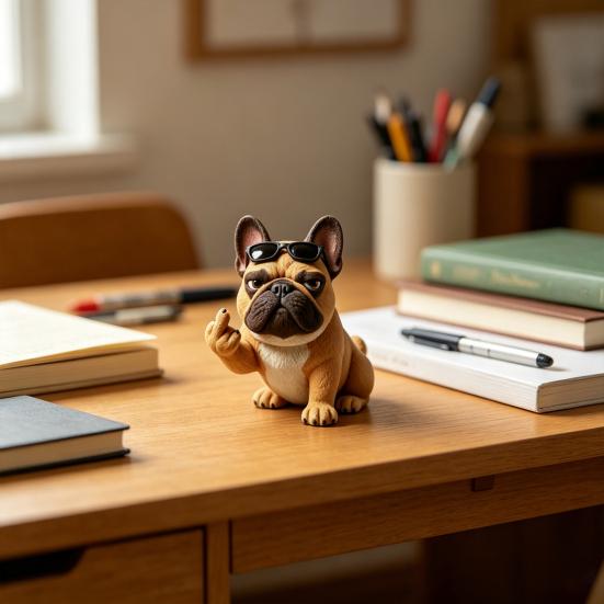 Funny Middle Finger Bulldog Statue Resin Cute Animal Figurine for Desktop Office Car Decor Gag Gifts for Dog Lovers