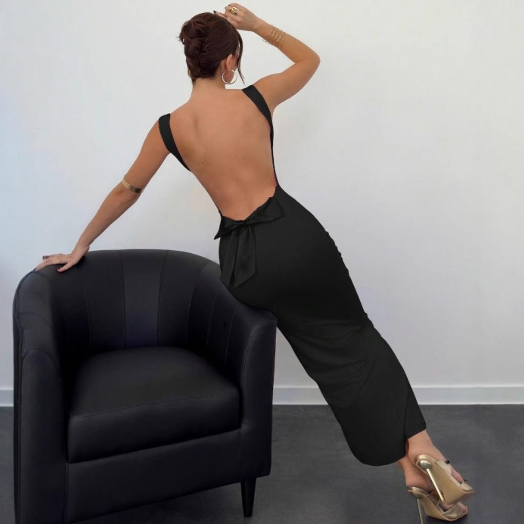 Sexy Evening Club Party Dresses Women Summer Backless Bow Sleeveless Maxi Long Dress Elegant Bodycon Robe Femme