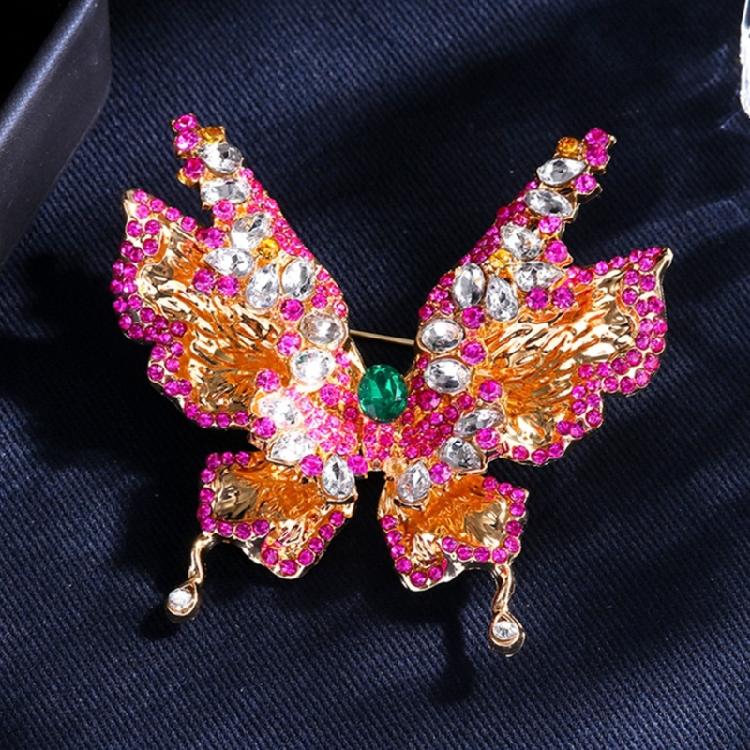 Multi Purpose Crystal Rhinestones Butterfly Brooch Double Wing Structure Easy Clip Fastening For Various Clothings