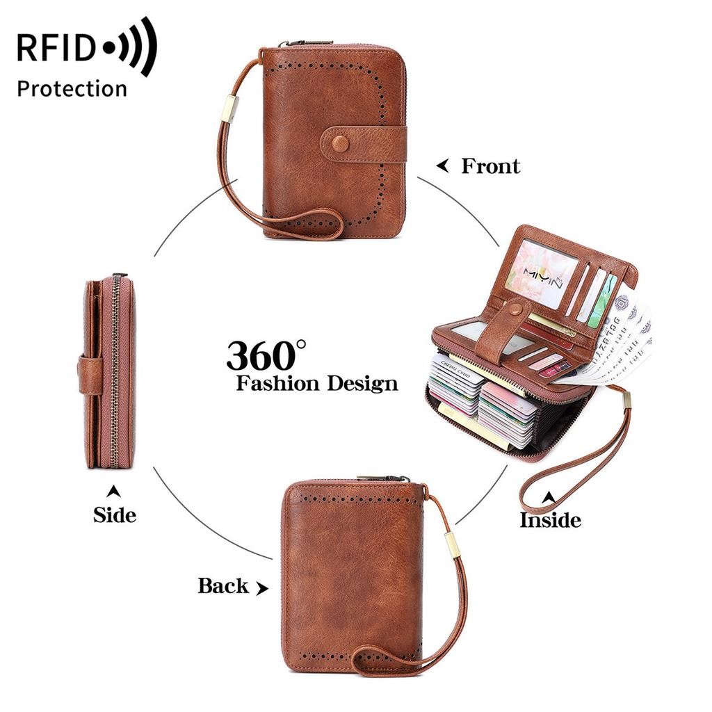 New anti-theft brush women's wallet oil wax leather short wallet retro multi-functional organ card bag
