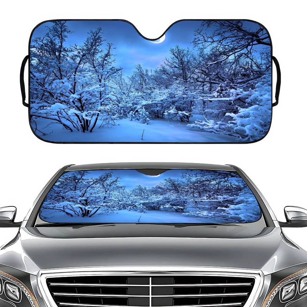 Winter Snow Forest Car Windshield Funny Sun Shade Foldable UV Ray Sun Visor Protector Sunshade For Front Window