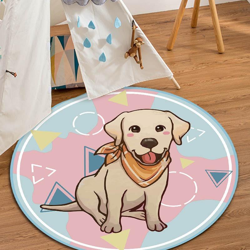 Cartoon Dog Round Carpet Living Room Circle Floor Mat Non Slip Bedroom Bathroom Doormat Washable Home Hallway Area Decor Rug