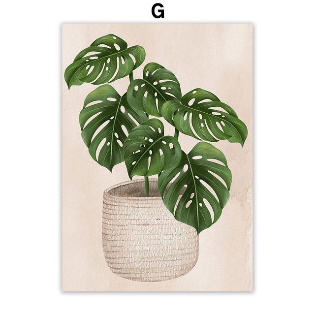 Boho Girl's Life Cat Monstera Plants Abstract Nordic Wall Art Canvas Painting Posters And Prints Pictures For Living Room Decor