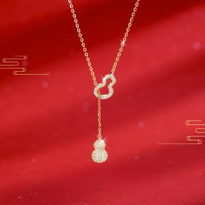 Micro-inlaid Fulu Gourd Necklace for Women with Light Luxury Niche Temperament Exquisite Diamond Chinese Style Tassel Pendant Collarbone Chain