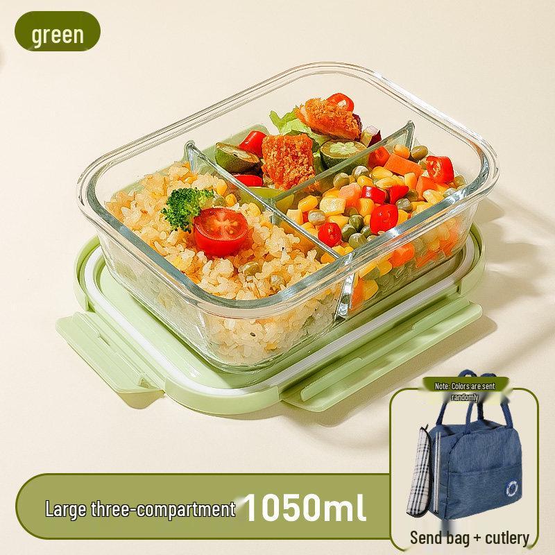 Ruhan 3-Compartment Glass Microwave Lunch Box