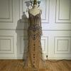 Serene hill blue suspender fishtail bead dress, luxury banquet host evening dress LA11818