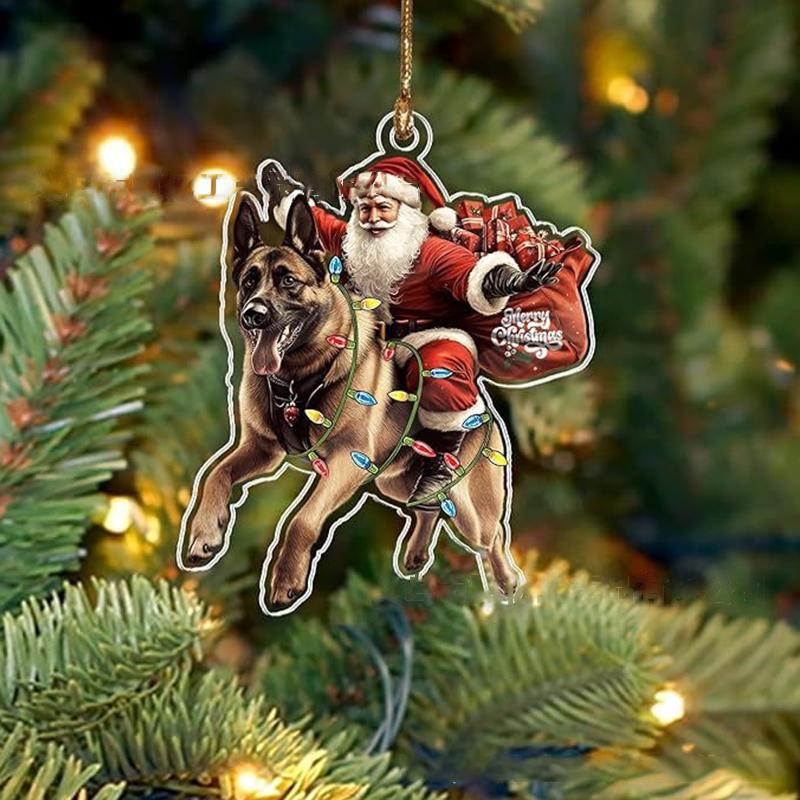 2026 Santa Claus And His Funny Dog Ornament 2D Flat Acrylic Pendant Christmas Decoration For Home Xmas Tree  Year Kerst