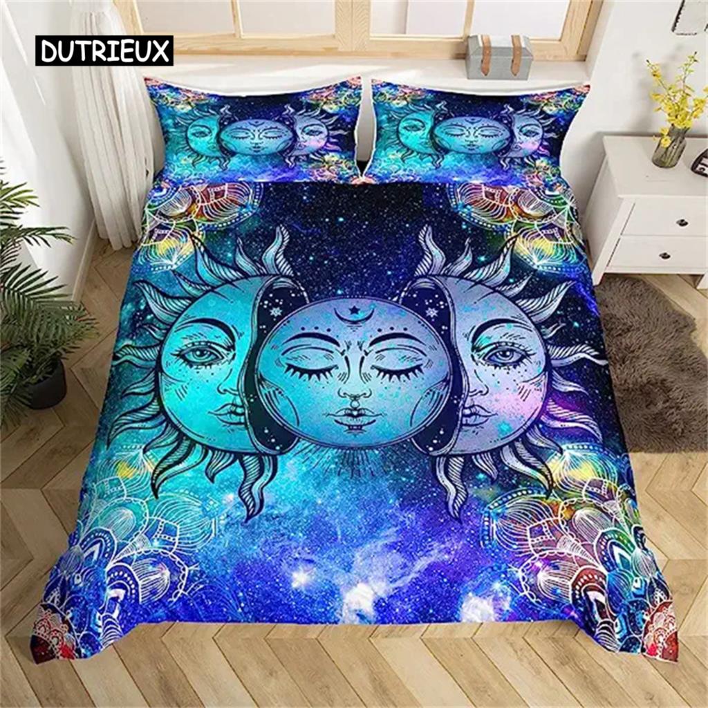 Duvet Cover Yellow Sun And Moon Sunflower Duvet Cover Vintage Indian Boho Floral Bedding Colored Mandala Tribe Bohemian Style