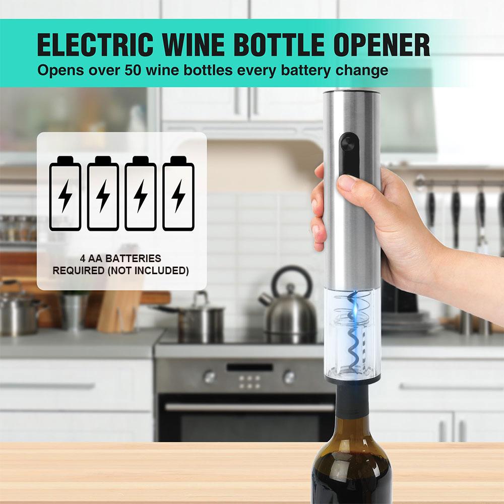 Electric Wine Bottle Opener With Foil Cutter Stainless Steel Battery Operated Wine Opener Set Automatic Corkscrew for Party Tool